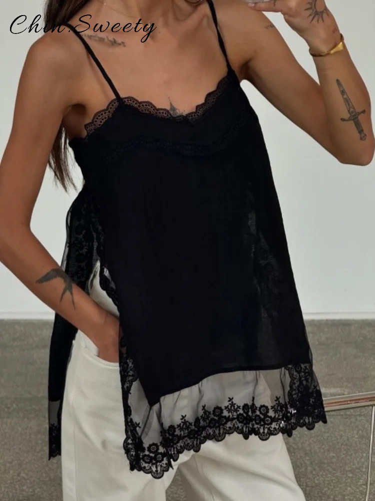 Элегантные атласные кружевные лоскутные короткие майки для женщин - Фотография_5