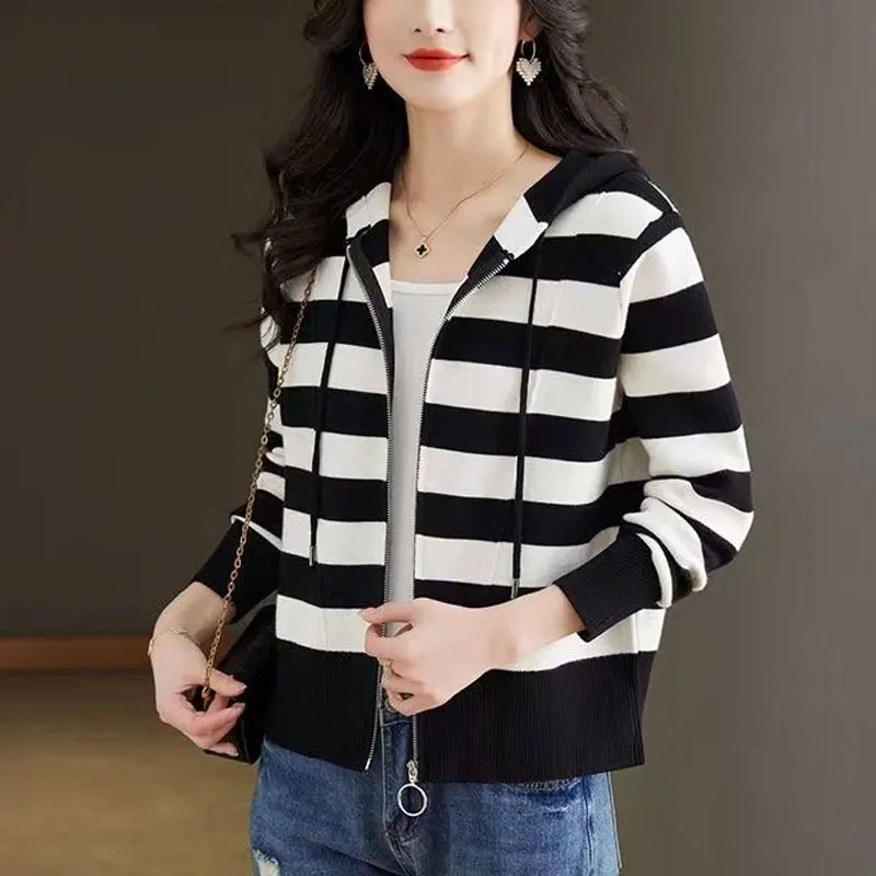 Повседневные полосатые пуловеры с капюшоном - Фотография_2