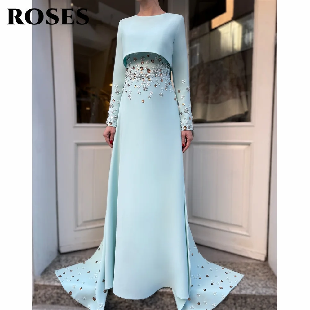 Roses голубые вечерние платья атласное - Фотография_2