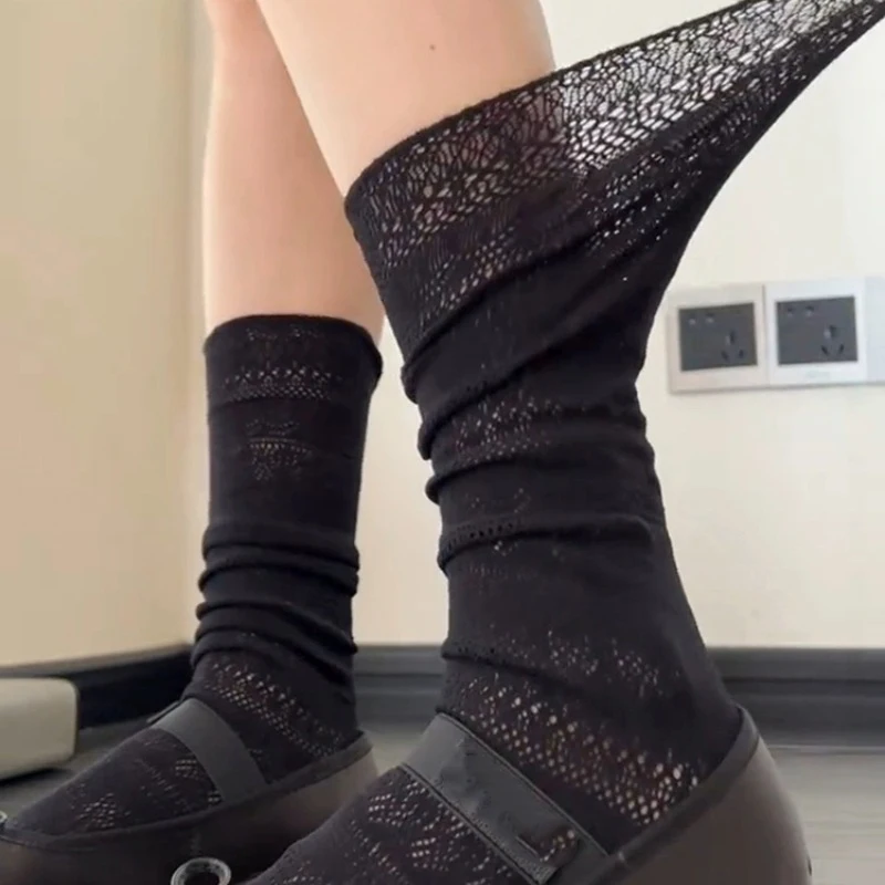 Милые сетчатые ажурные белые ворсовые носки - Фотография_3