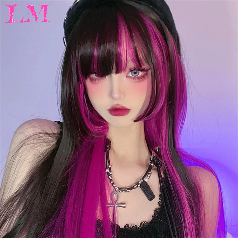 Lm черный и розовый прямые волосы - Фотография_3