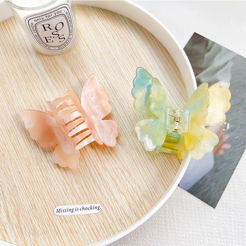 Модный блестящий ацетатный зажим для волос с двойной бабочкой - Фотография_5