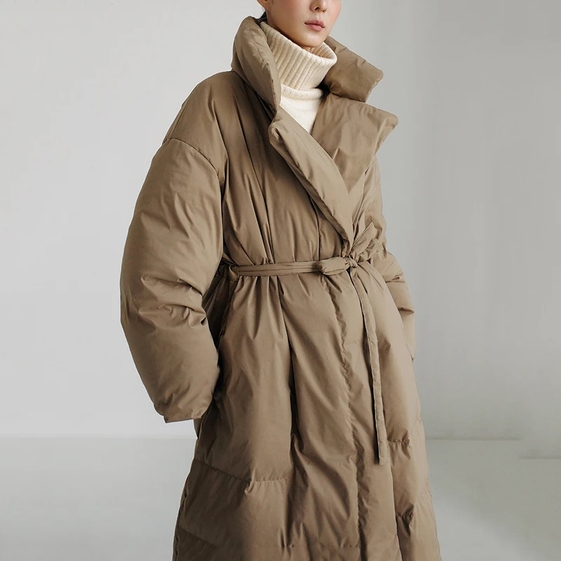 Новые зимние длинные пуховики с воротником-стойкой - Фотография_3