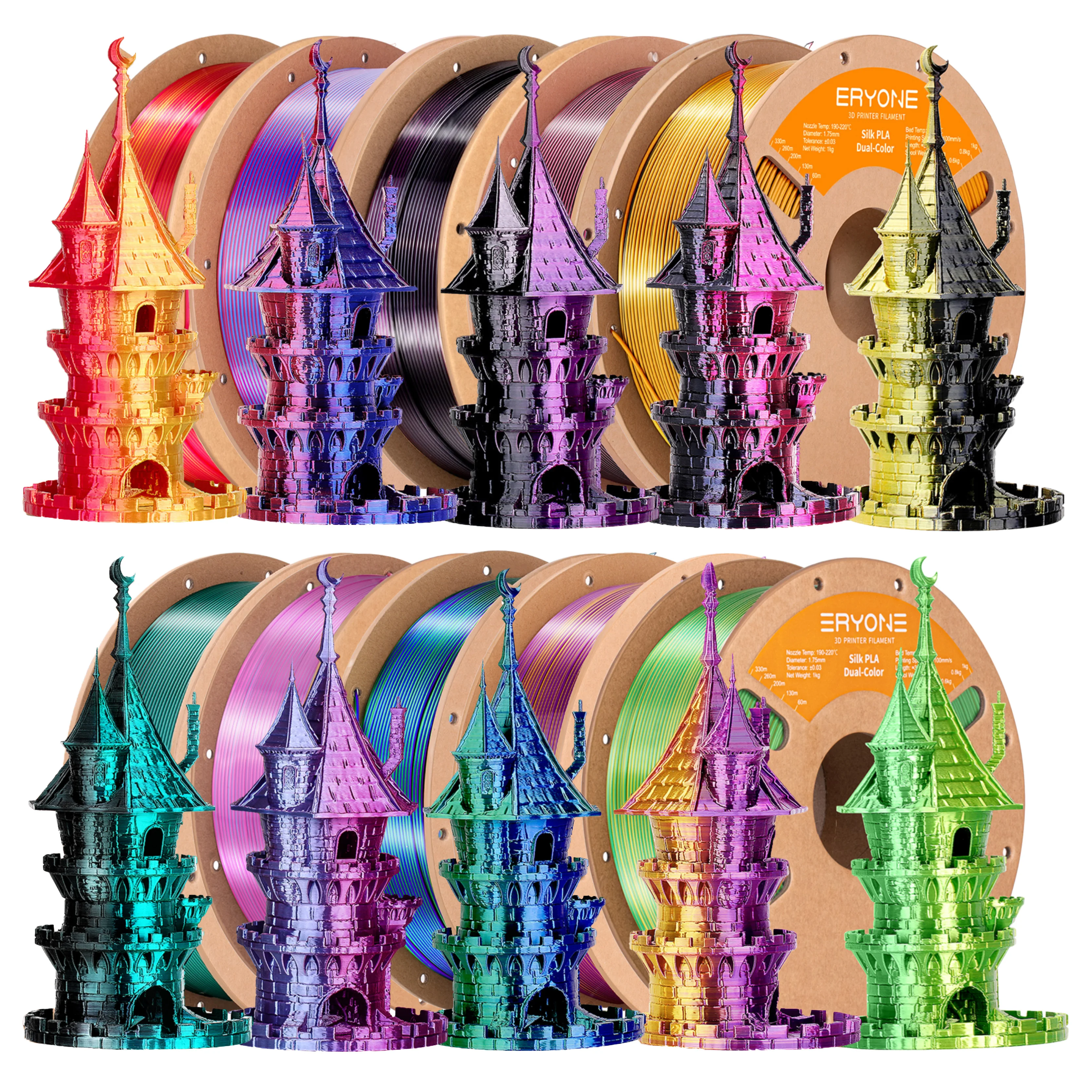 Eryone 1 кг двухцветная шелковая нить pla 3d-принт