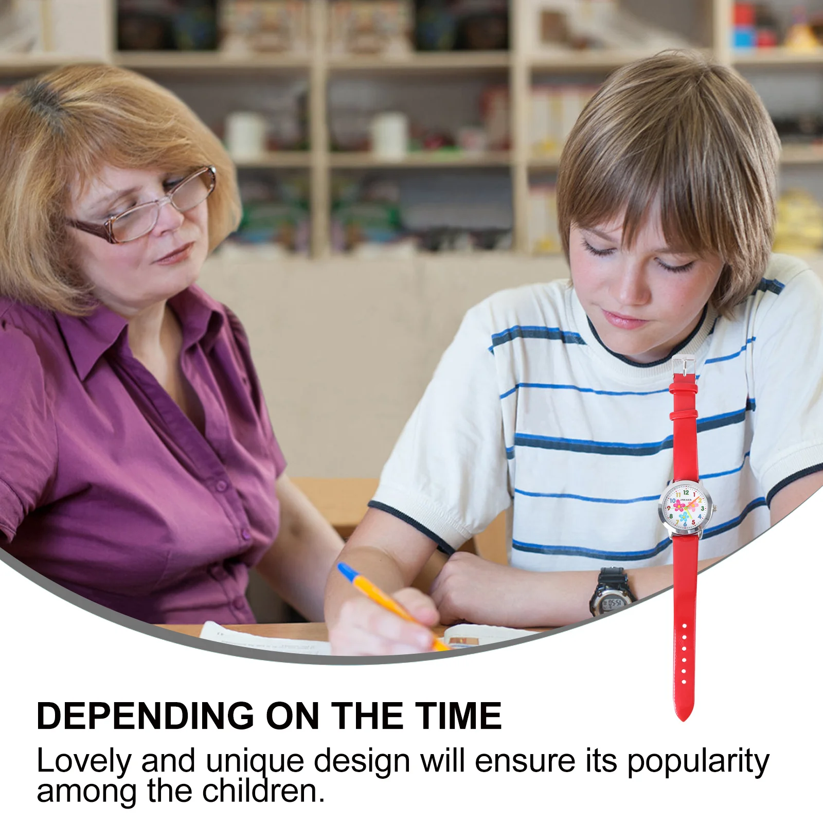 Красные детские часы с цветочным узором - Фотография_5