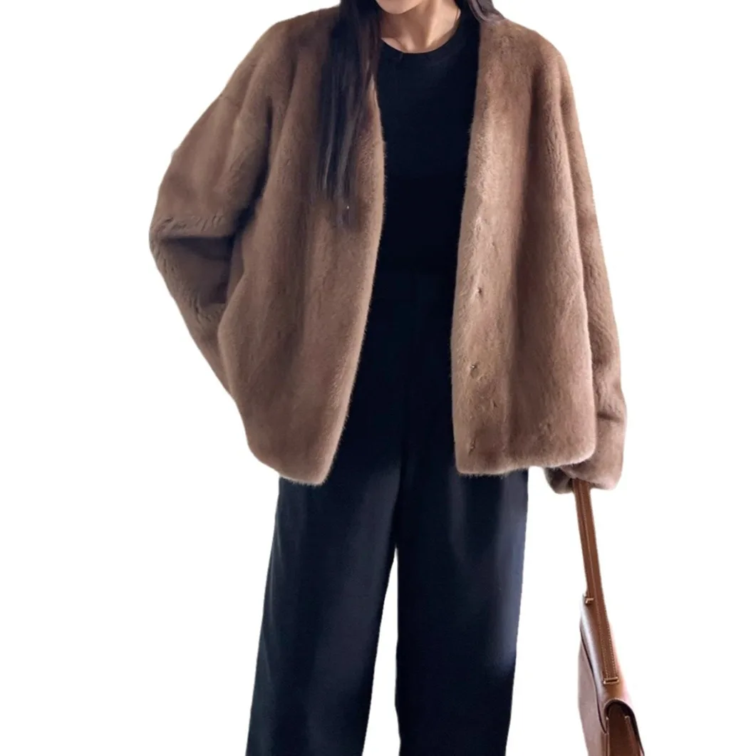 Женская модная куртка из меха норки с v-образным вырезом - Фотография_2