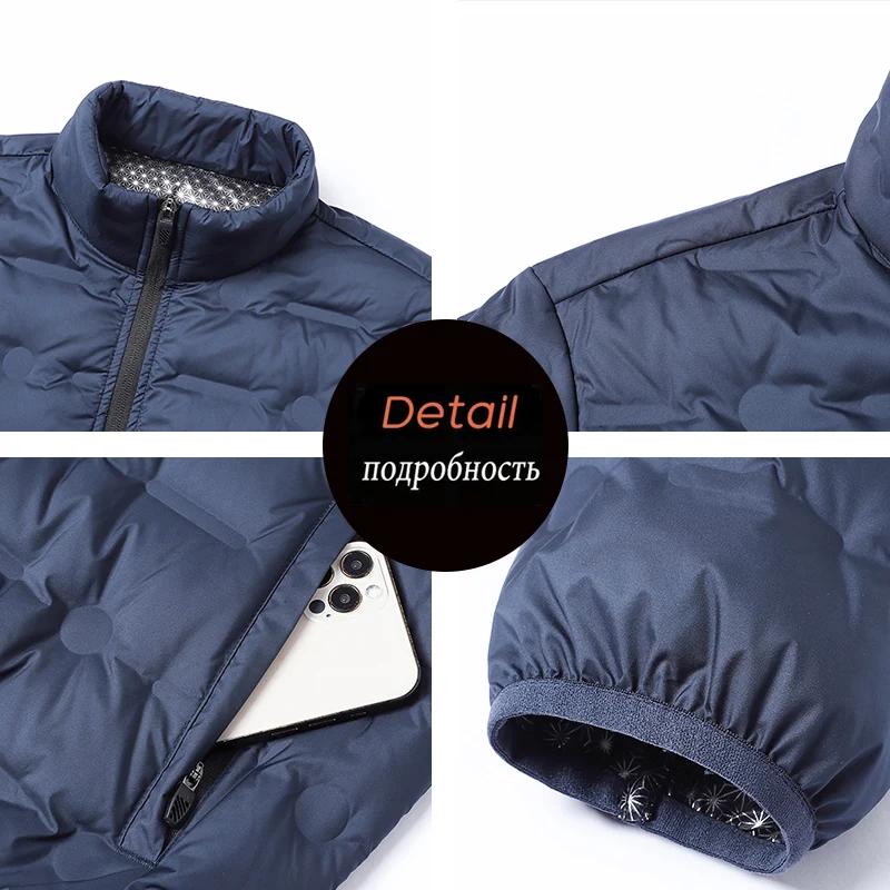 Зимняя мужская теплая куртка на утином пуху с воротником-стойкой - Фотография_6