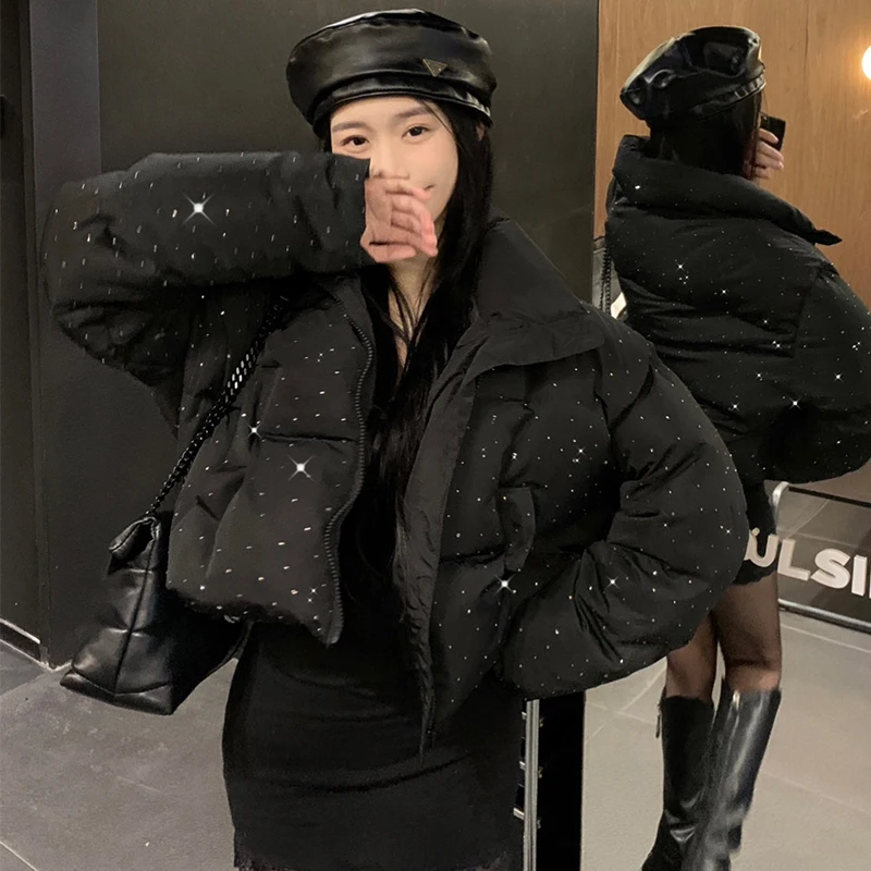 Zaroy женская толстая теплая хлопковая куртка со стразами - Фотография_2