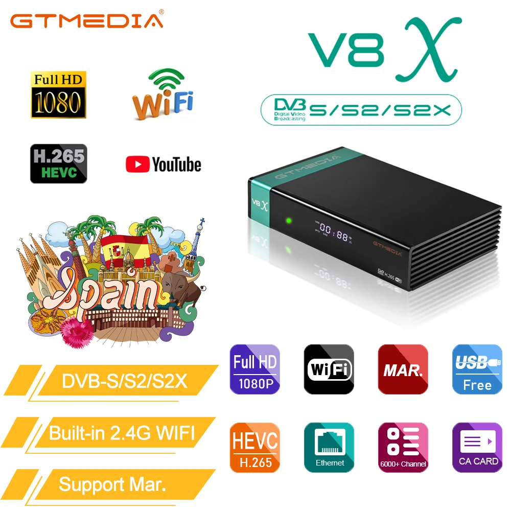 Gtmedia v8x mars спутниковый ресивер dvb-s/s2/s2x 1080p hd встроенный 2