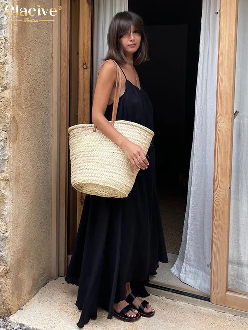Летнее свободное черное женское платье clacive 2023 - Фотография_3