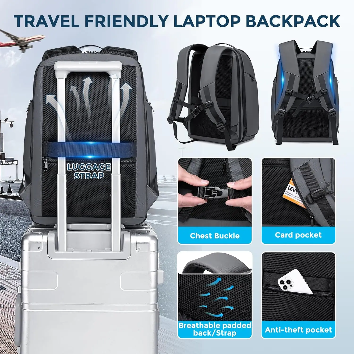 Серый деловой рюкзак для мужчин - Фотография_6