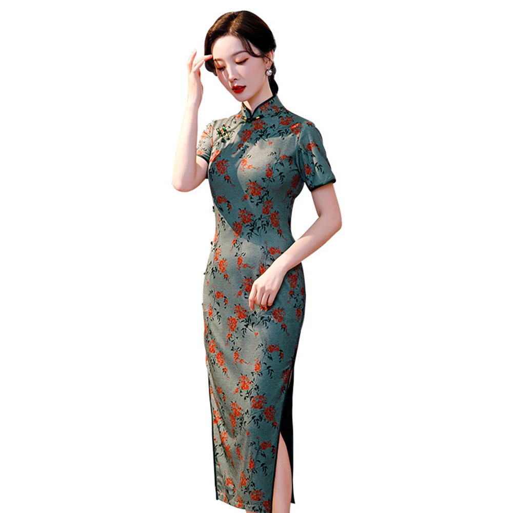 Китайский винтажный cheongsam темно-зеленый - Фотография_2