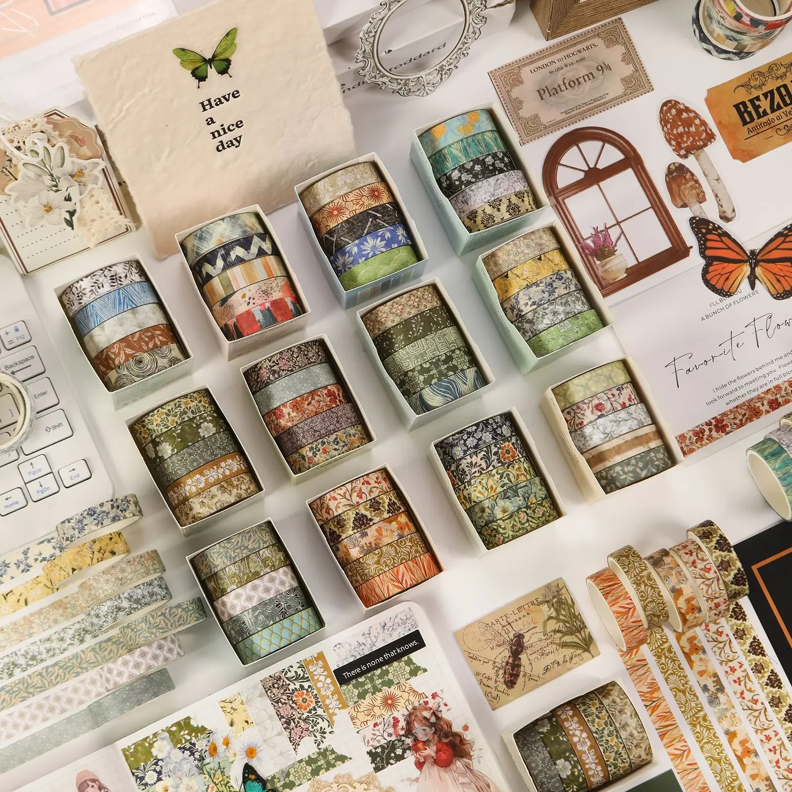 Винтажная лента васи с цветочным растением - Фотография_3