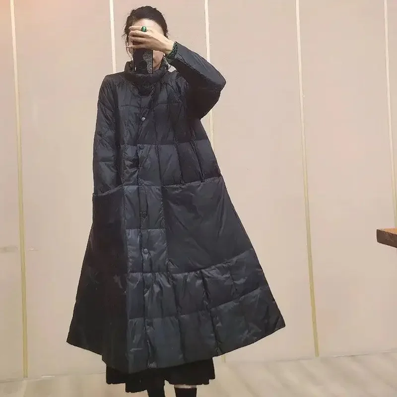 Длинный пуховик оверсайз с большими карманами - Фотография_6