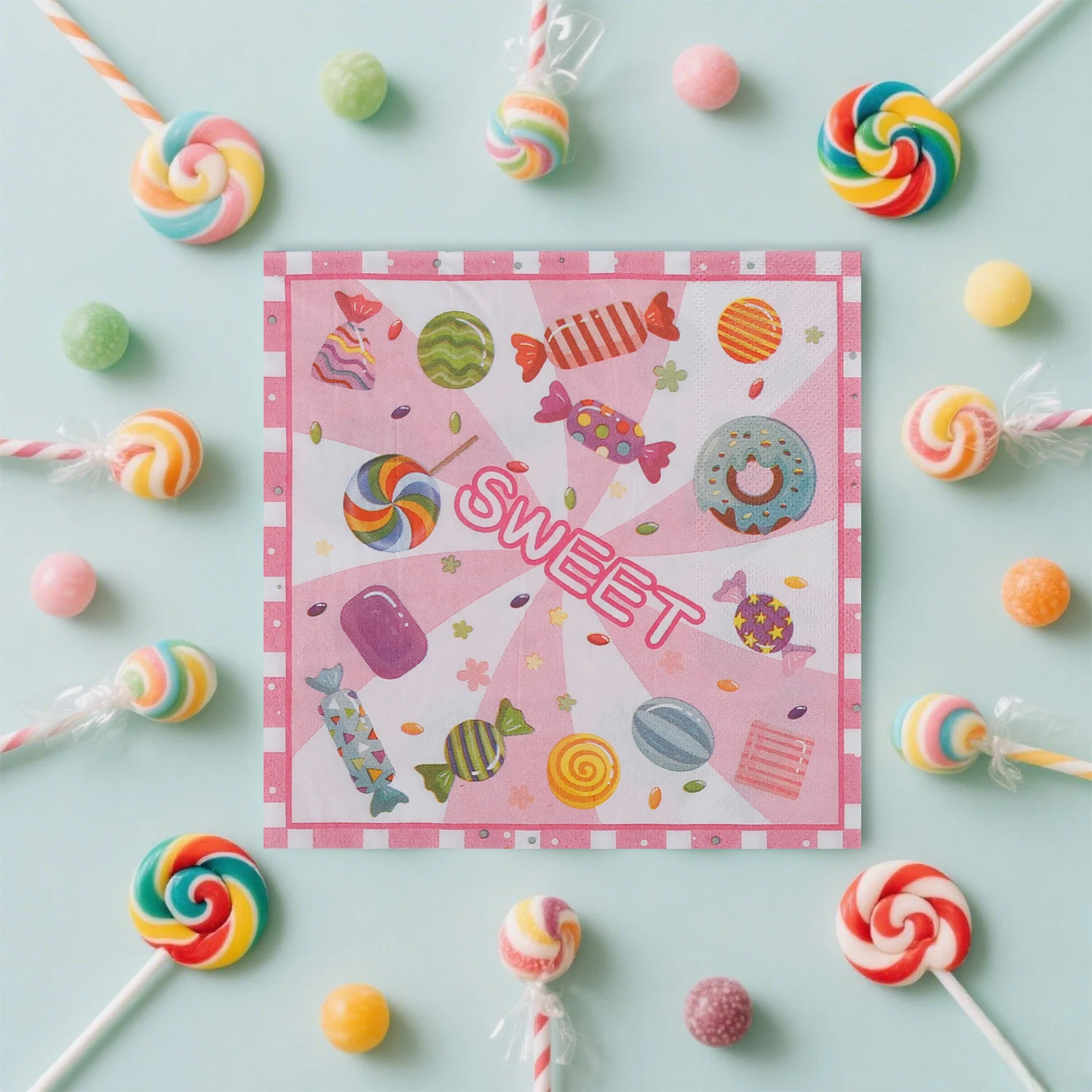Салфетки sweet с принтом конфет из чистой древесной массы 33x33 см - Фотография_4