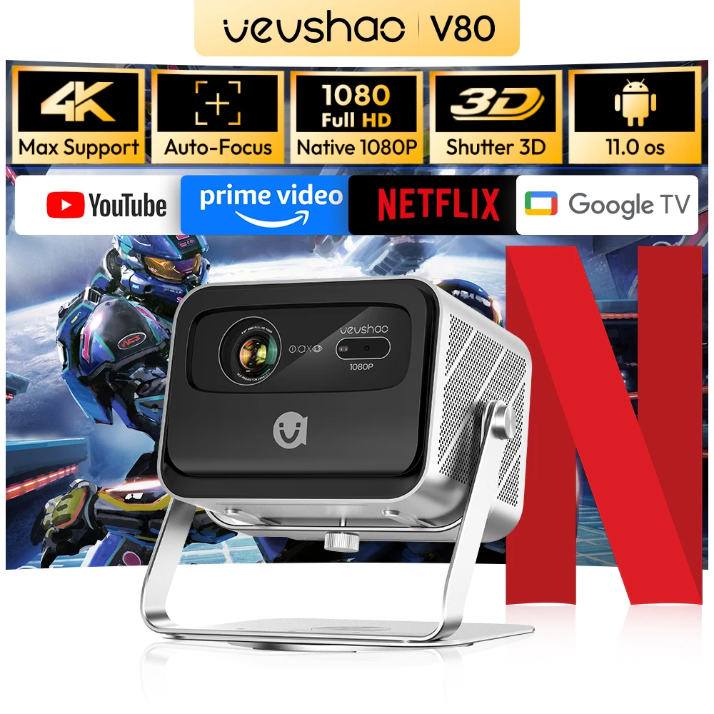 Проектор vevshao v80 4k full hd1080p 2200 anis люмен android 11