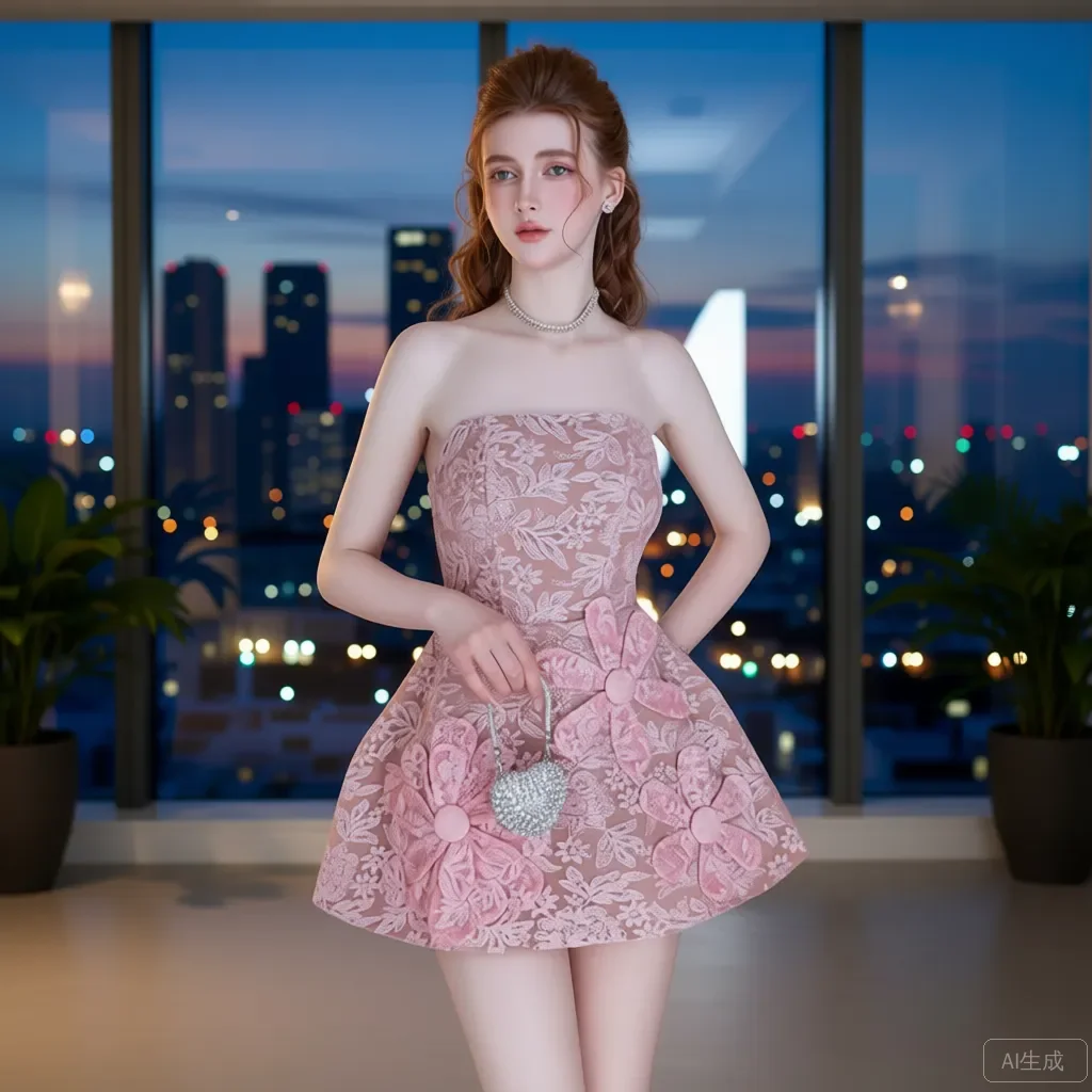 Элегантное розовое кружевное платье