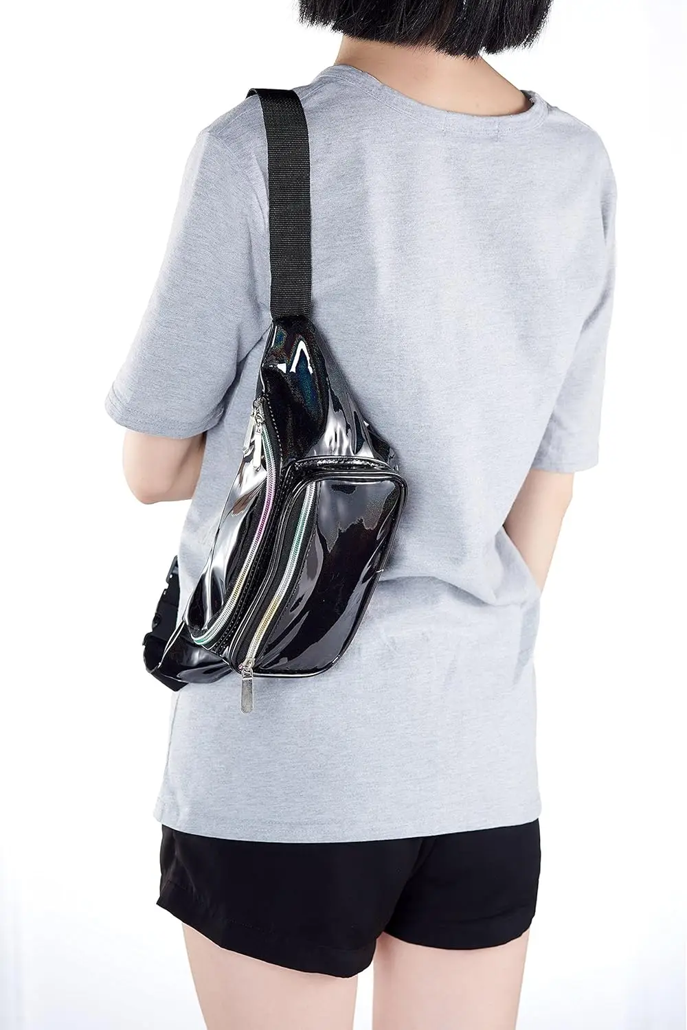 Голографическая блестящая черная поясная сумка rave для женщин - Фотография_6