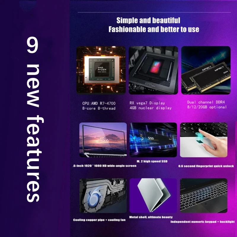 15,6-дюймовый металлический ноутбук с подсветкой amd r7-4700 - Фотография_5