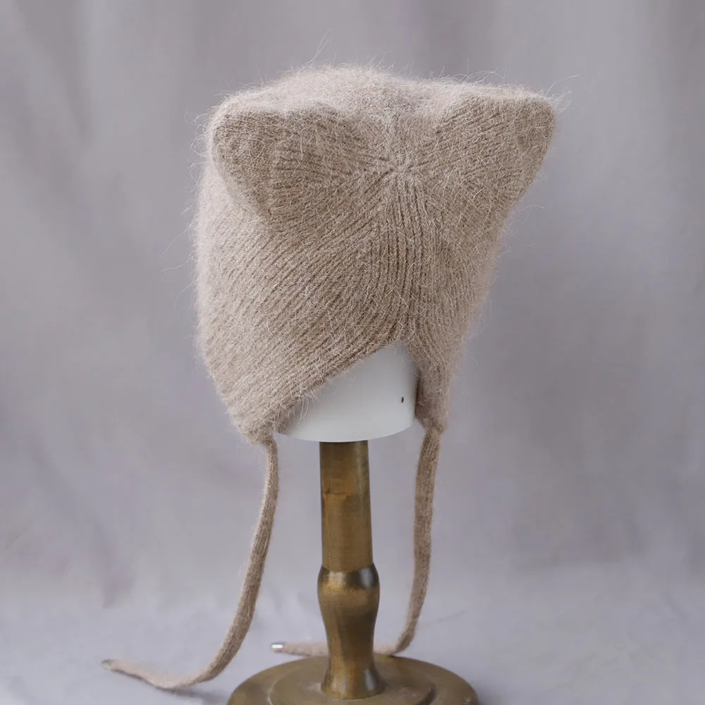 Шапка-ушанка, женская зимняя вязаная шапка из ангоры - Фотография_6