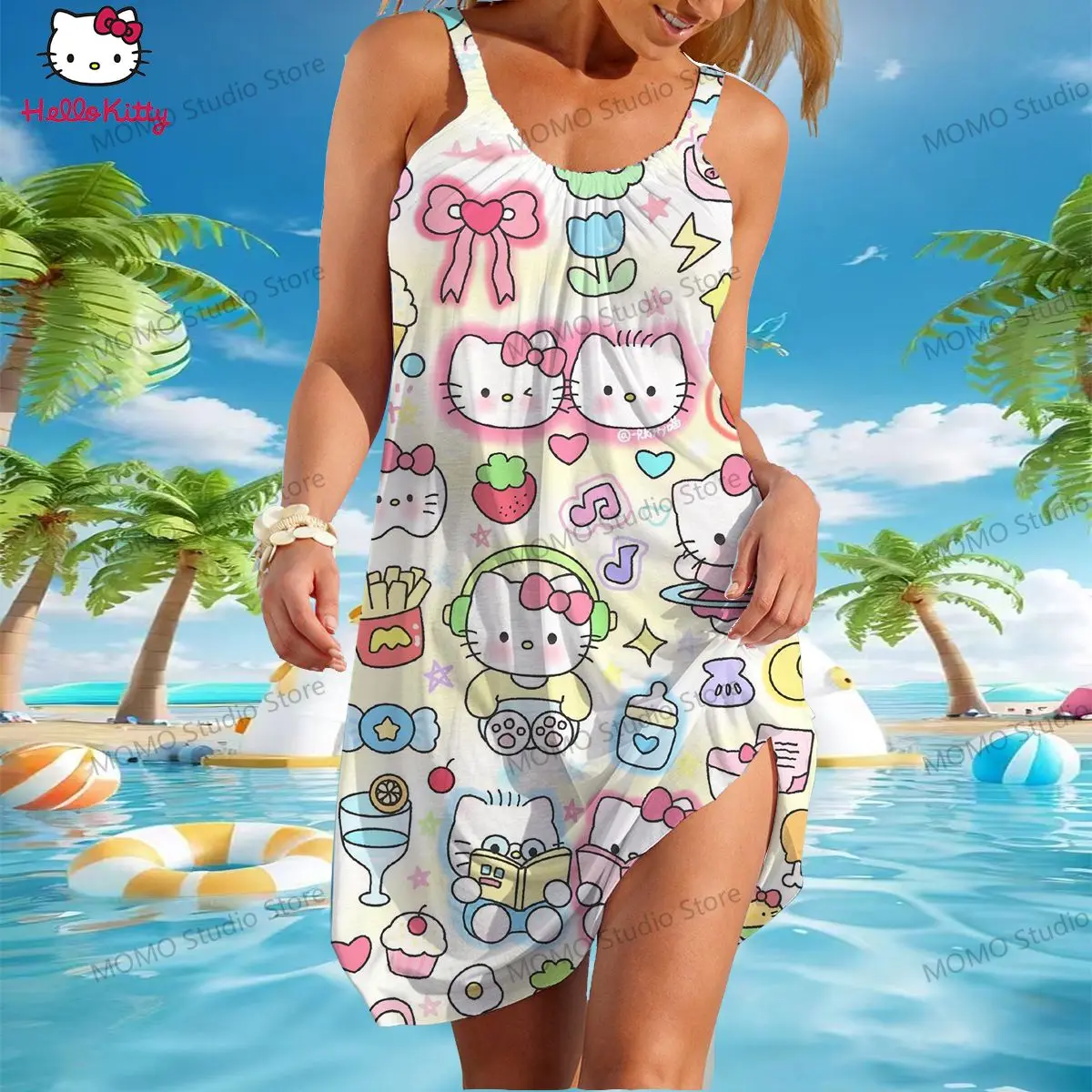 Женские пляжные платья kawaii hello kitty y2k s-3xl sanrio - Фотография_3