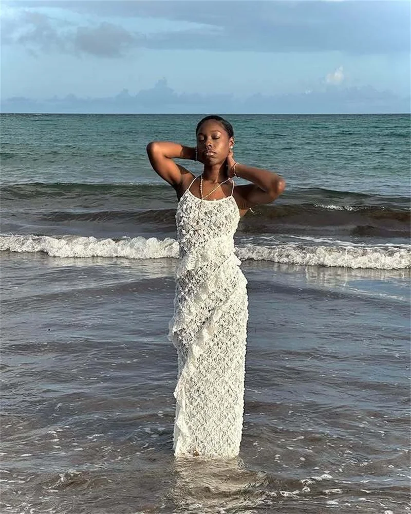 Летнее белое кружевное женское платье для выпускного вечера - Фотография_3