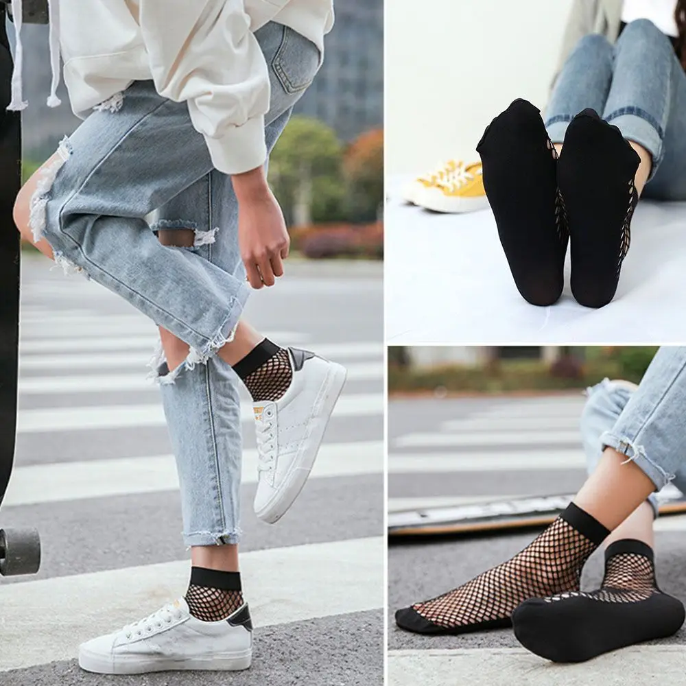 Сплошной цвет, женские модные женские кружевные сексуальные сетчатые носки - Фотография_2