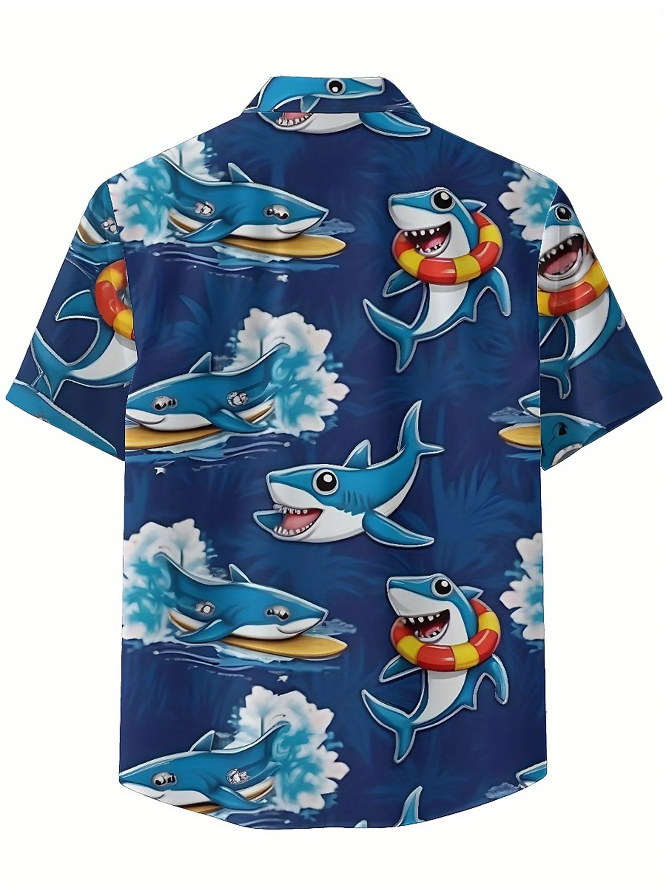 Мужские гавайские рубашки больших размеровshark surf adventure pattern - Фотография_3