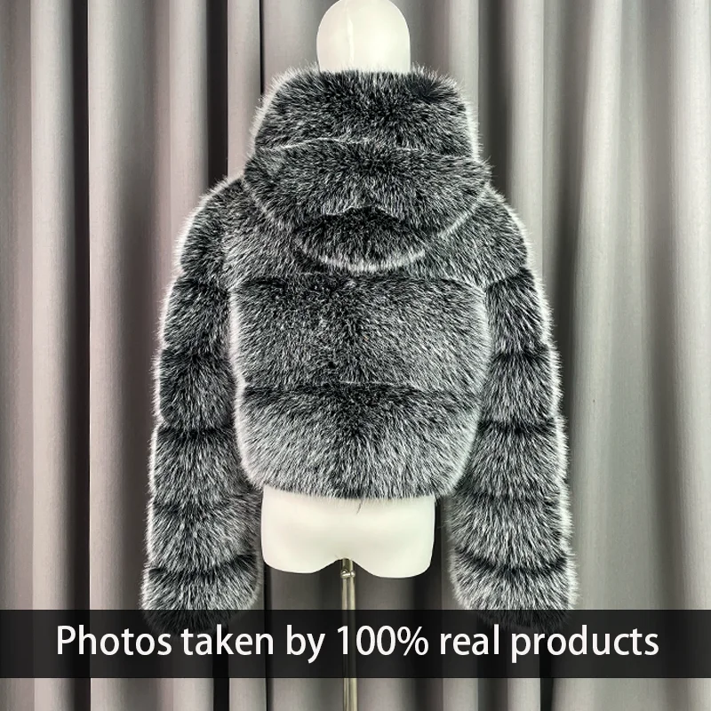 Зимняя теплая женская куртка из искусственного лисьего меха - Фотография_5