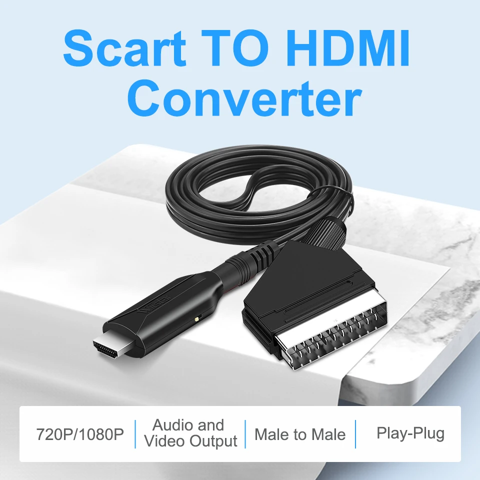 Совместимый кабель-конвертер scart в hdmi