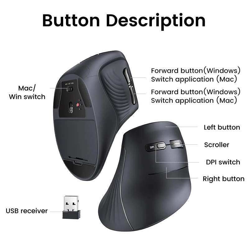 Ugreen вертикальная мышь беспроводная bluetooth5.0 2 - Фотография_6