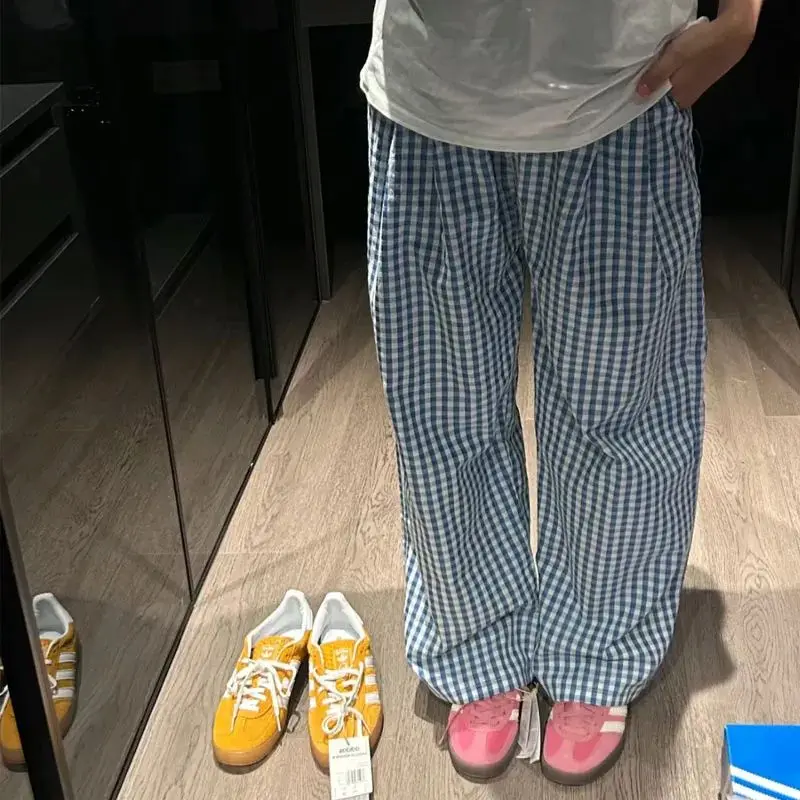 Deeptown винтажные женские повседневные брюки в клетку y2k harajuku