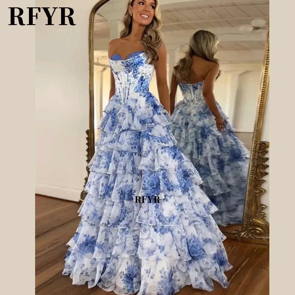Rfyr a line floral prom vestidos
