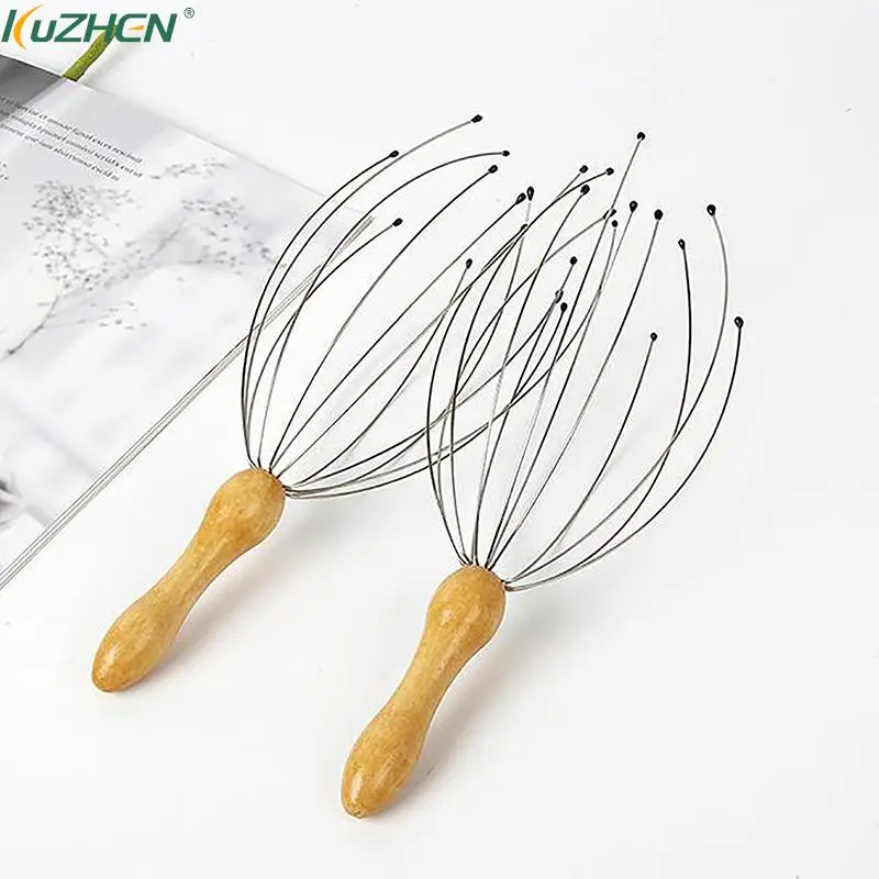 Массажер для головы осьминог с деревянной ручкой