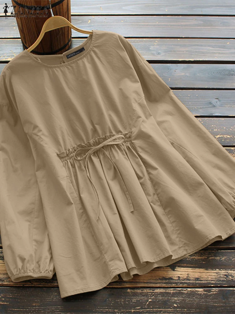 Zanzea винтажные свободные повседневные туники с длинным рукавом 2024 - Фотография_3