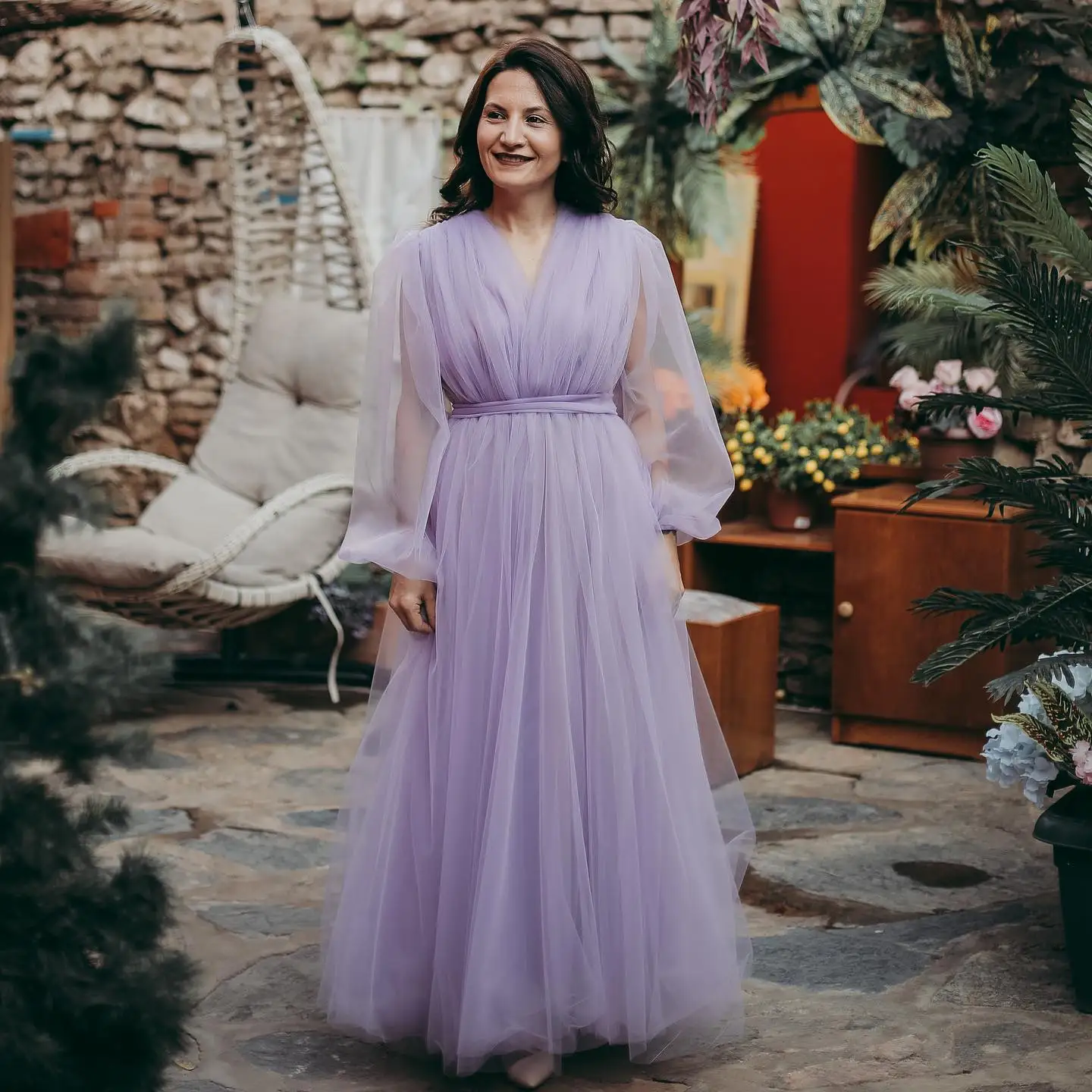 Фиолетовое тюлевое платье для беременных для фотосессии - Фотография_4