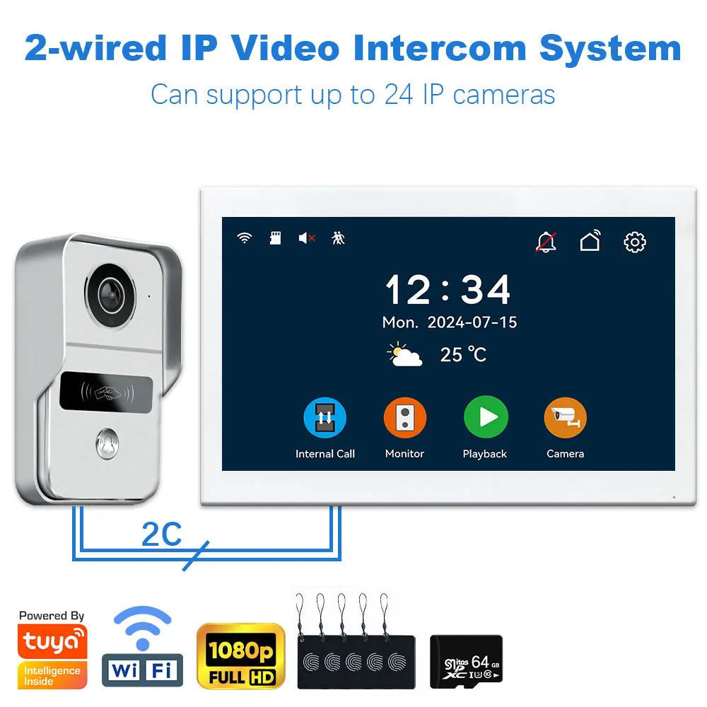 Tuya smart wi-fi 2-проводной видеодомофон