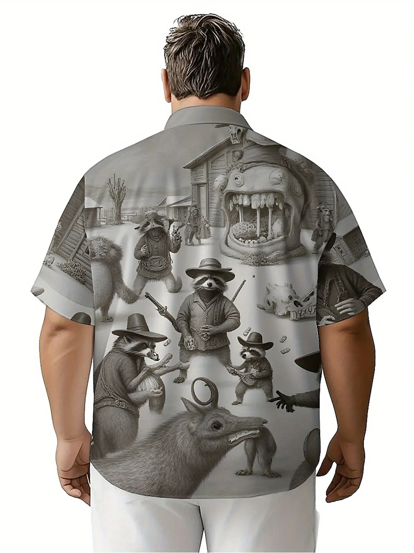 Мужские гавайские рубашки больших размеров с рисунком енота - Фотография_4