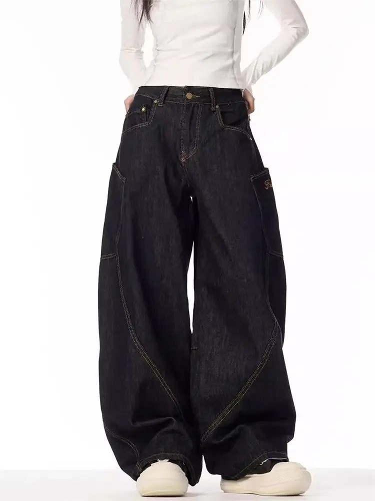 Houzhou винтажные джинсы y2k в стиле гранж