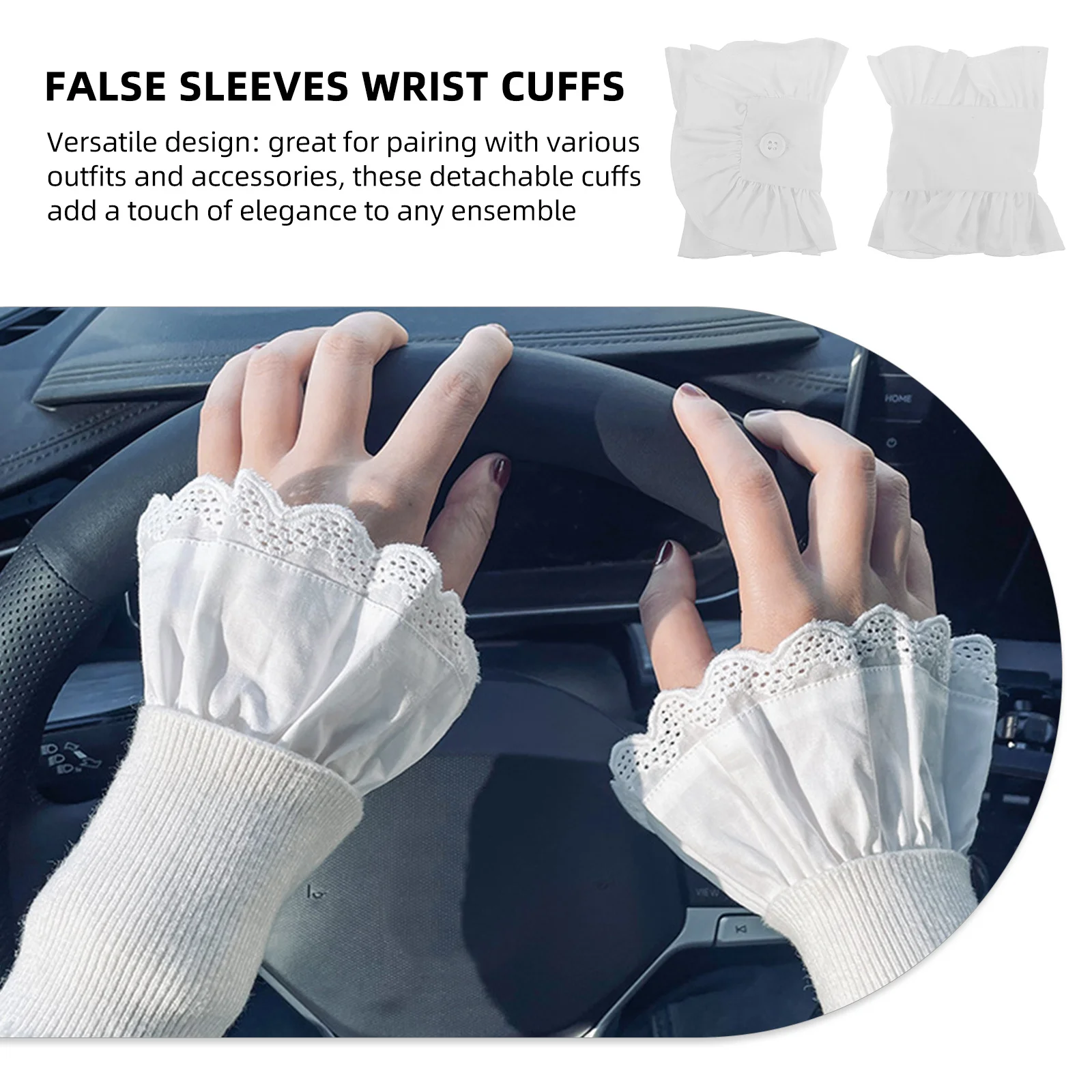 1 пара съемных клетчатых манжет с рюшами для женщин - Фотография_4