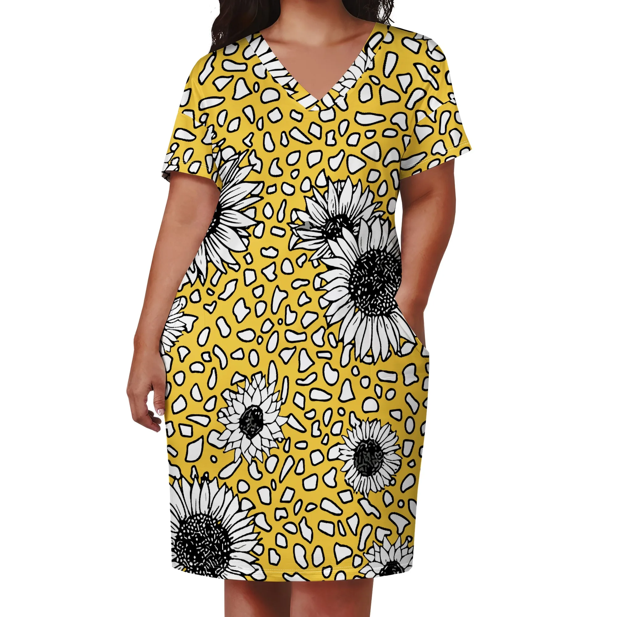 Платье больших размеров с леопардовым принтом подсолнуха для женщин - Фотография_4