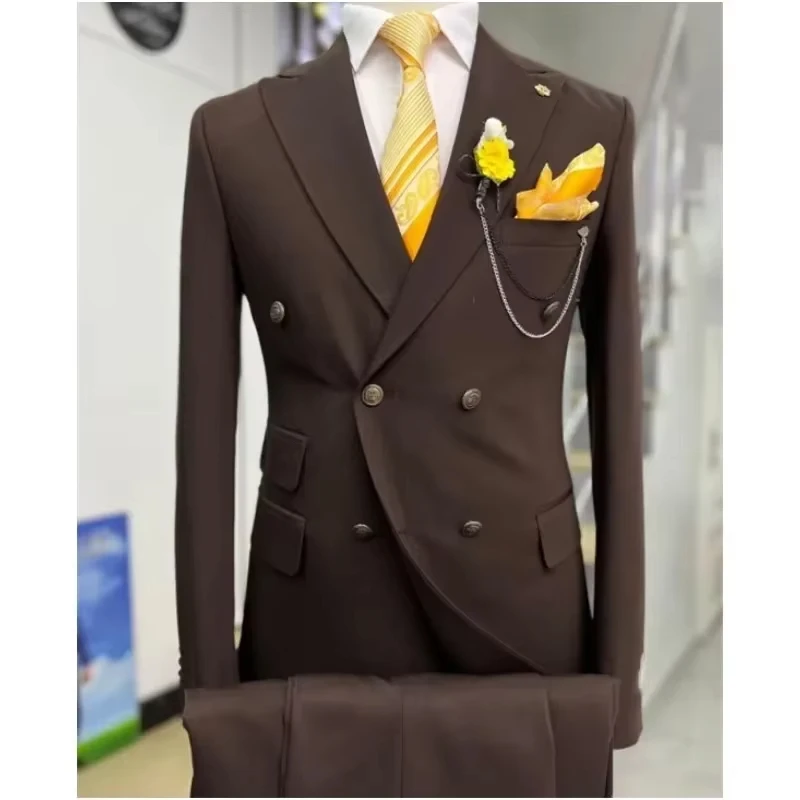 Темно-синие двубортные мужские костюмы с шестью пуговицами - Фотография_6