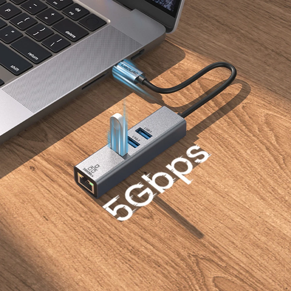 Док-станция usb c hub тип c к rj45 адаптер ethernet 1000 мбит/с usb3 - Фотография_3