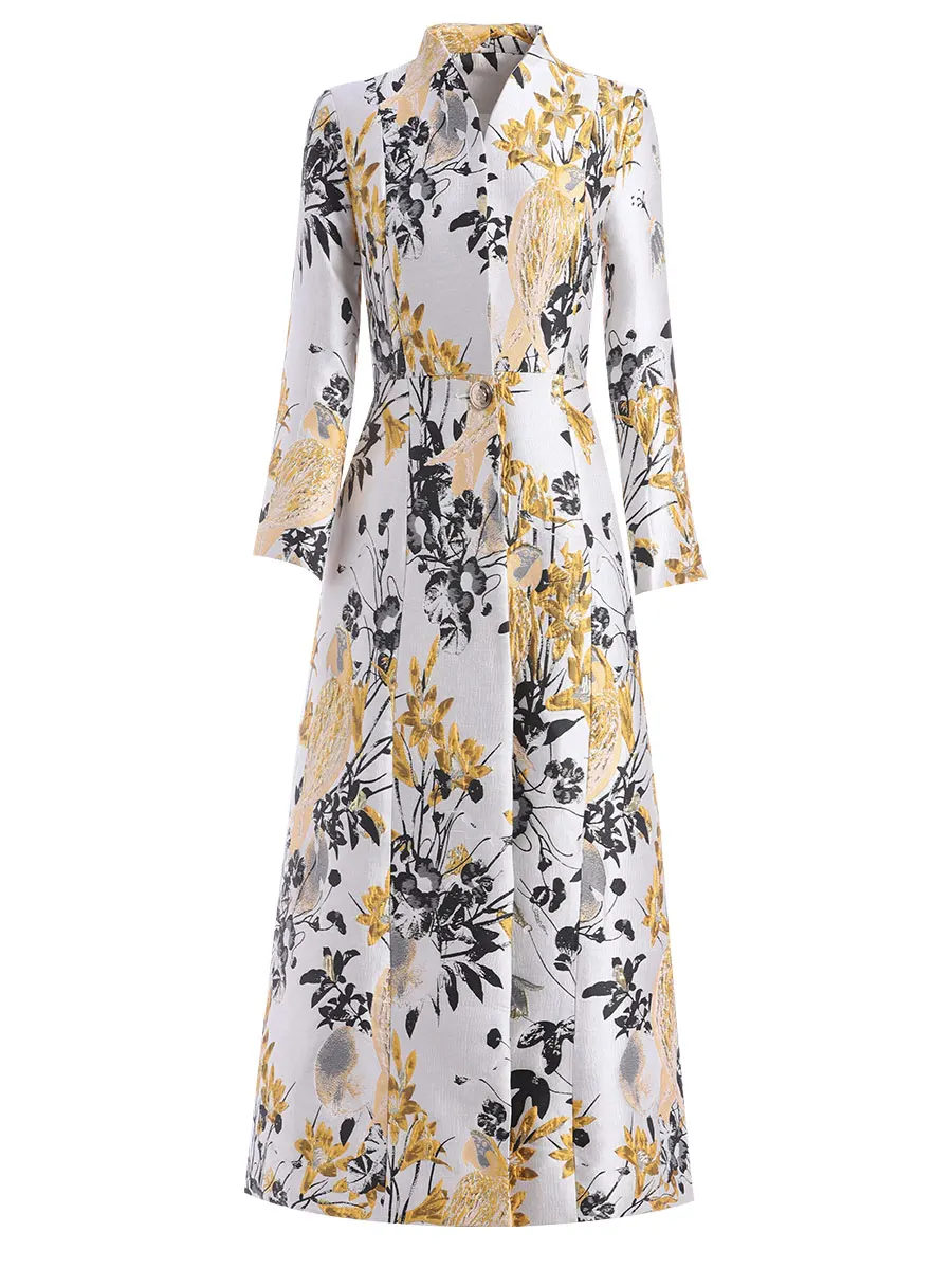 Длинный тренч с цветочным жаккардом - Фотография_5