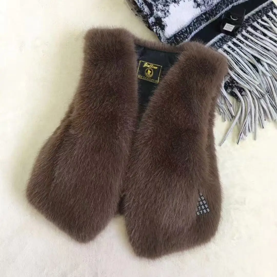 Праздничный женский короткий жилет из искусственного лисьего меха - Фотография_2