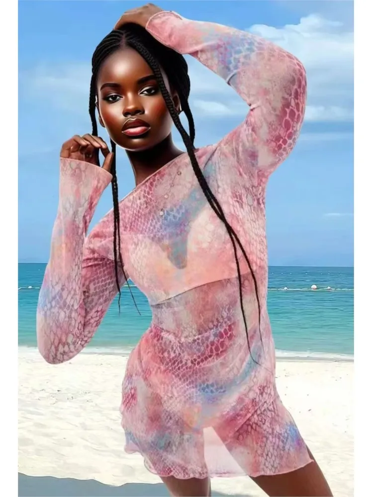 Женское сексуальное пляжное платье из прозрачной сетки