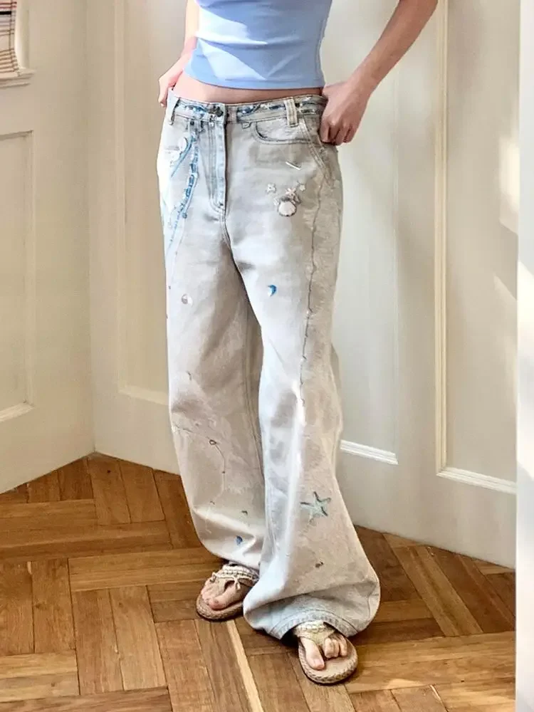 Houzhou женские джинсы с милым мультяшным принтом y2k - Фотография_3