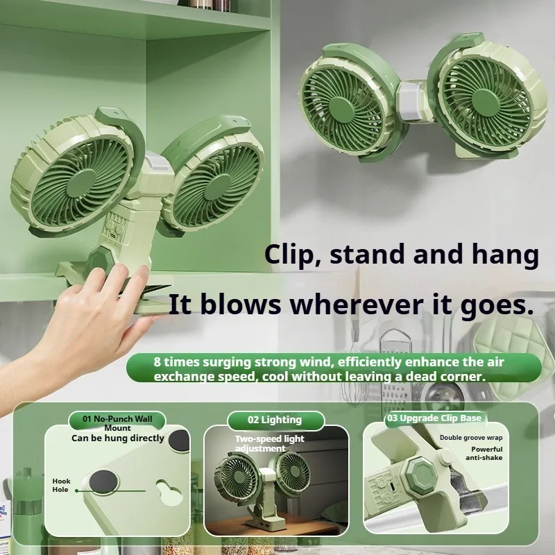 Eary kitchen вентилятор с двойной головкой и аккумулятором 4000 мач - Фотография_5