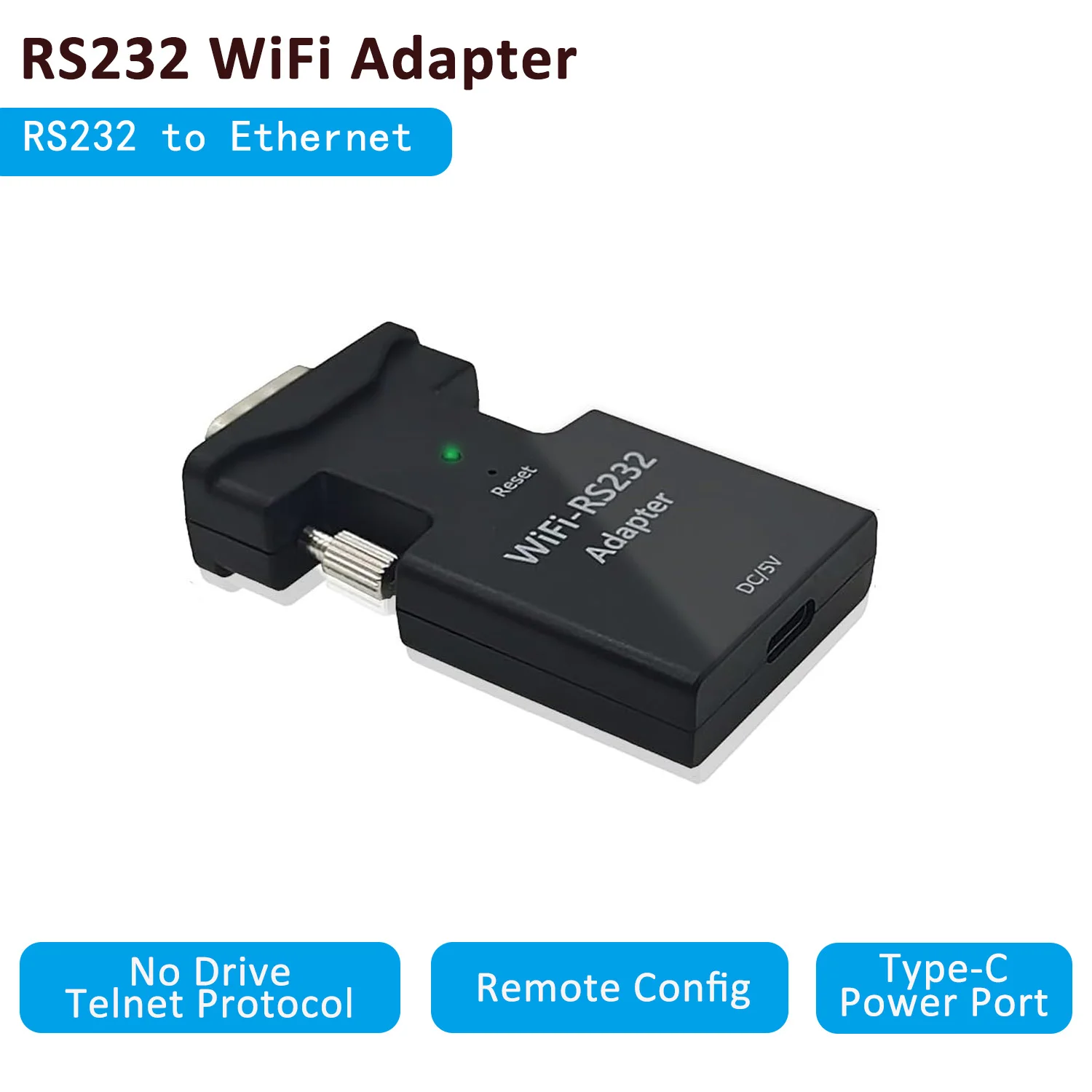 Адаптер mini rs232 к ethernet wifi с портом питания type-c