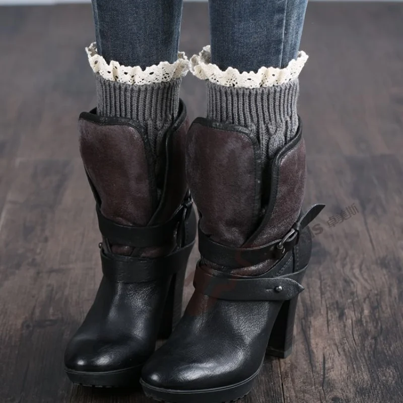 Зимние вязаные однотонные гетры для женщин и девочек - Фотография_5